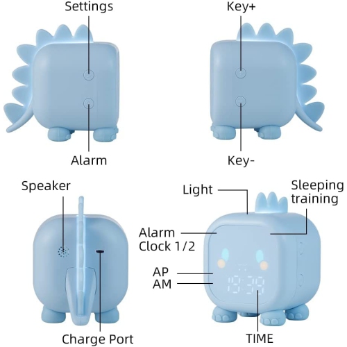 Kids Alarm Clock, Dinosaur Digital Alarm Clock,Cute Bedside Clock for Boys Girls, Snooze Mode/Temperature Display/Countdown Timer/Night Light/Voice
