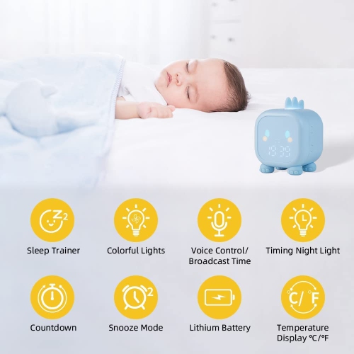 Kids Alarm Clock, Dinosaur Digital Alarm Clock,Cute Bedside Clock for Boys Girls, Snooze Mode/Temperature Display/Countdown Timer/Night Light/Voice