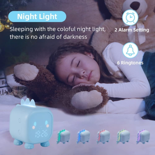 Kids Alarm Clock, Dinosaur Digital Alarm Clock,Cute Bedside Clock for Boys Girls, Snooze Mode/Temperature Display/Countdown Timer/Night Light/Voice