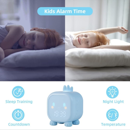 Kids Alarm Clock, Dinosaur Digital Alarm Clock,Cute Bedside Clock for Boys Girls, Snooze Mode/Temperature Display/Countdown Timer/Night Light/Voice
