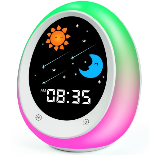 HLD  Training Clock for Toddlers, Kids Alarm Clock \w Sleep Sound Machine, Night Lights, Snooze And Timer Feature, Time to Wake Clock for Kids Girls