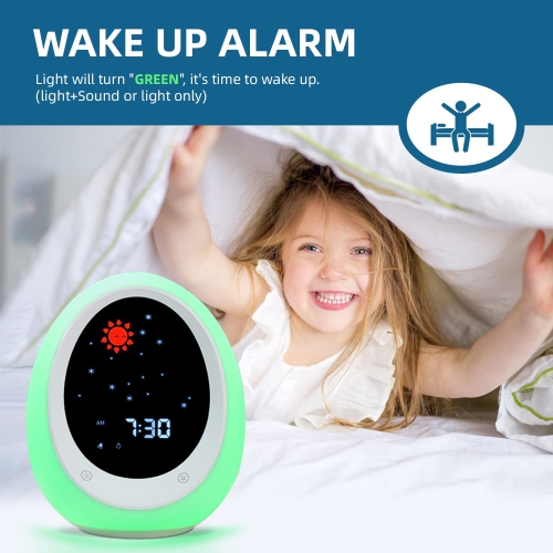 Training Clock for Toddlers, Kids Alarm Clock with Sleep Sound Machine, Night Lights, Snooze and Timer Feature, Time to Wake Clock for Kids Girls