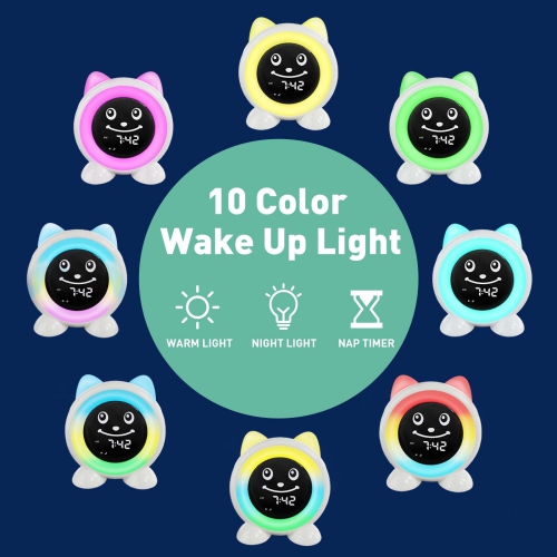 Time to Wake Kids Alarm Clock,Toddler Sleep Training Clock with Night Light & Nap Timer,Gift for 2-10 Years Old Children Boys Girls