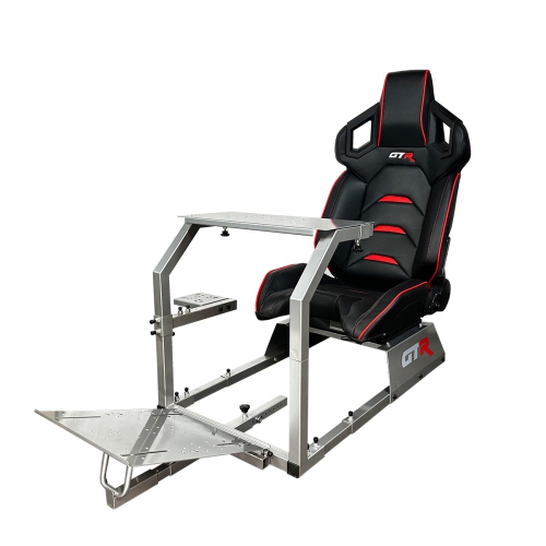 GTR Simulator GTA Model Racing Simulator Cockpit with Black/Red Adjustable Leatherette Pista Seat