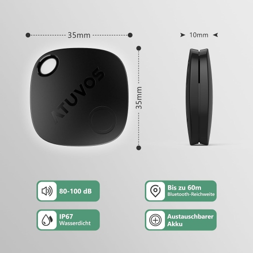 ATUVOS Smart Bluetooth Tracker Tag 1 Pack, Key Finder Works with Apple Find My, Android NOT Supported. Item Locator for Luggage, Suitcase, Wallets,