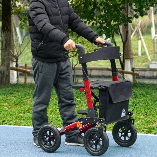 HOMCOM Rollator Walker for Seniors and Adults with 10'' Rubber Wheels, Seat, Aluminium Lightweight Folding Rolling Walker with Adjustable Handle,