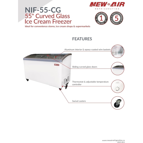 New Air Commercial 55" 13 Cu. Ft. Curved Glass Ice Cream Freezer - White/Grey