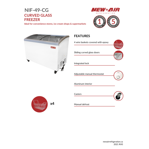New Air commercial 49 po 11,5 pi3 avec Congélateur de crème glacée en verre incurvé - Blanc-gris
