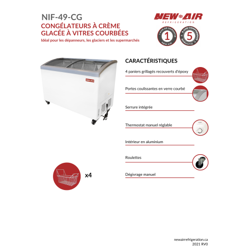 New Air commercial 49 po 11,5 pi3 avec Congélateur de crème glacée en verre incurvé - Blanc-gris