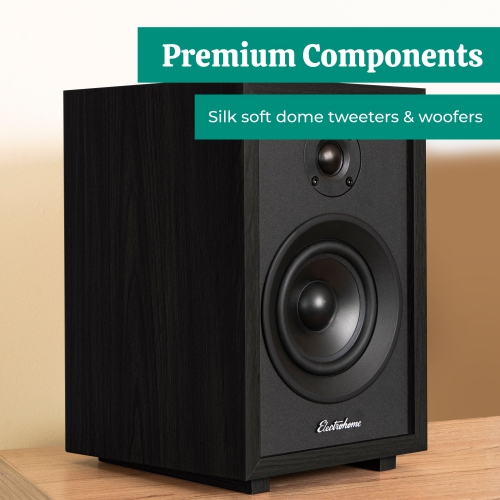 Electrohome – haut-parleurs d’étagère stéréo McKinley 2,0 avec amplificateur intégré, transducteurs de 4 po, Bluetooth 5, RCA/aux