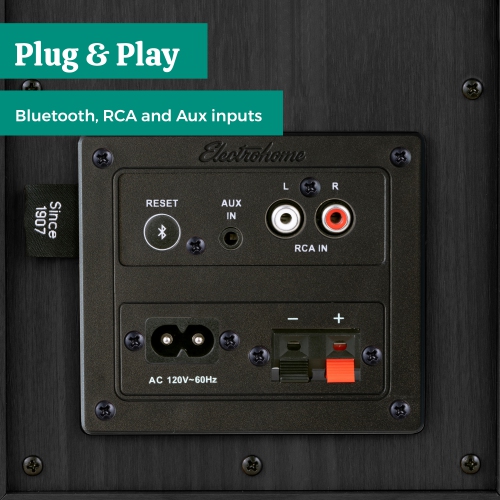Electrohome – haut-parleurs d’étagère stéréo McKinley 2,0 avec amplificateur intégré, transducteurs de 4 po, Bluetooth 5, RCA/aux