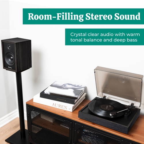 Electrohome Montrose Record Player Stereo System with 4" Bluetooth Powered Bookshelf Speakers, Belt-Drive Turntable