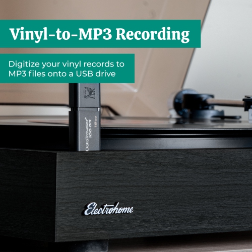 Electrohome Montrose Record Player Stereo System with 4" Bluetooth Powered Bookshelf Speakers, Vinyl-to-MP3 Recording