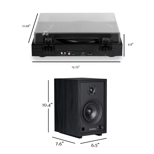 Electrohome Montrose Record Player Stereo System with 4" Bluetooth Powered Bookshelf Speakers, Vinyl-to-MP3 Recording