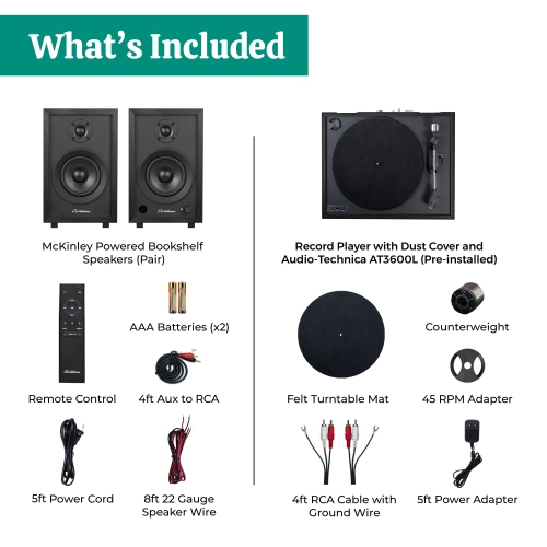 Electrohome Montrose Record Player Stereo System with 4" Bluetooth Powered Bookshelf Speakers, Vinyl-to-MP3 Recording