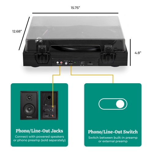 Lecteur de disques vinyle sans fil Montrose d'Electrohome, tourne-disque à entraînement par courroie, tête de lecture Audio-Technica, Bluetooth,