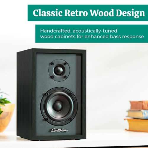 Lecteur de disques en vinyle Montrose d'Electrohome avec haut-parleurs d'étagère Bluetooth Berkeley pour un son naturel chaleureux noir