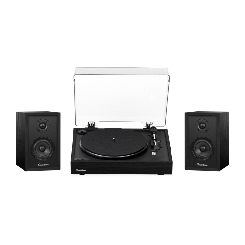 Electrohome – lecteur de disques vinyle sans fil Montrose avec Berkeley, haut-parleurs d’étagère Bluetooth alimentés, noir