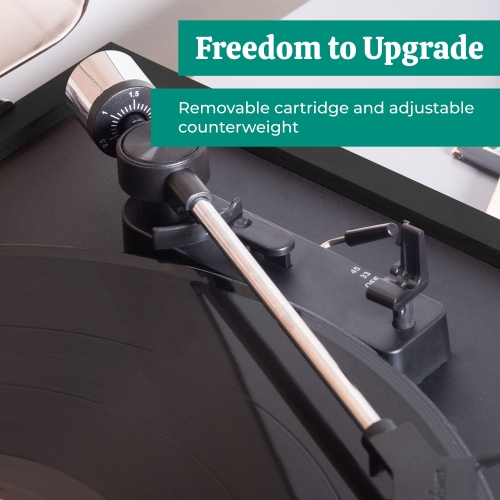 Electrohome – lecteur de disques vinyle sans fil Montrose avec Berkeley, haut-parleurs d’étagère Bluetooth alimentés, noir