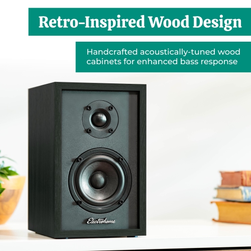 Electrohome – lecteur de disques vinyle sans fil Montrose avec Berkeley, haut-parleurs d’étagère Bluetooth alimentés, noir