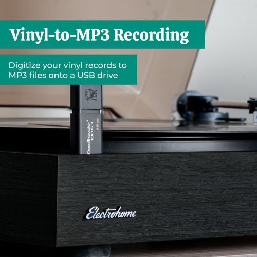 Electrohome – lecteur de disques vinyle sans fil Montrose avec Berkeley, haut-parleurs d’étagère Bluetooth alimentés, noir