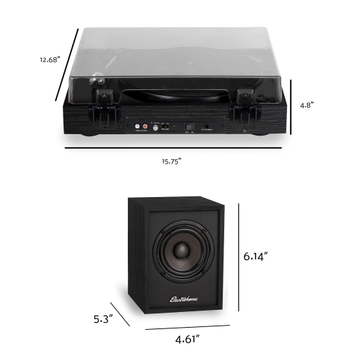 Electrohome Montrose Wireless Vinyl Record Player with Huntley, Powered Bluetooth Bookshelf Speakers, Black