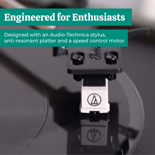 Electrohome Montrose Vinyl Record Player with Huntley, Powered Bluetooth Bookshelf Speakers for Warm Natural Sound Black