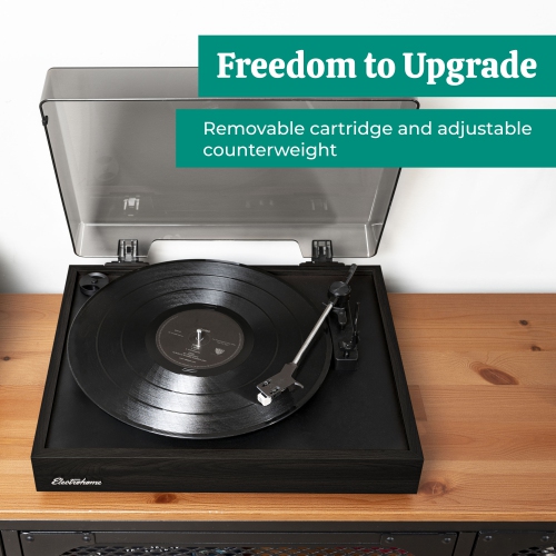 Electrohome Montrose Vinyl Record Player with Huntley, Powered Bluetooth Bookshelf Speakers for Warm Natural Sound Black