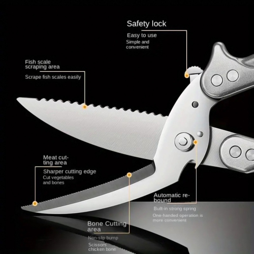 Ciseaux de cuisine robustes ciseaux de cuisine à coupe multifonction en acier inoxydable ultra-nette d'axGear