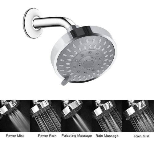 axGear High Pressure 4 Inch Shower Head with 5-Settings Chrome Finish Swivel Ball Joint