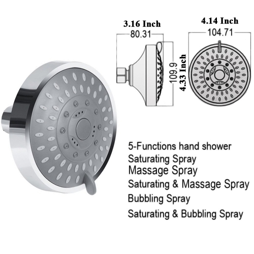 axGear High Pressure 4 Inch Shower Head with 5-Settings Chrome Finish Swivel Ball Joint