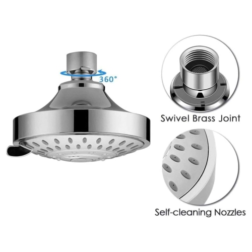 axGear High Pressure 4 Inch Shower Head with 5-Settings Chrome Finish Swivel Ball Joint