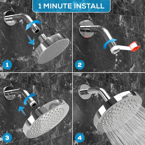 axGear High Pressure 6 Inch Shower Head Chrome Swivel Ball Joint Angle Adjustable