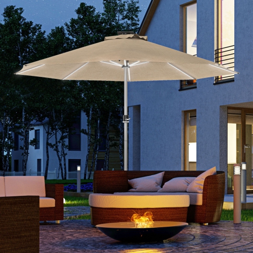 Parasol de patio 9,6 9,6 pi d'Outsunny avec recharge solaire/USB-C, évent, parasol de table marché extérieur, parasol parasol parasol avec 4