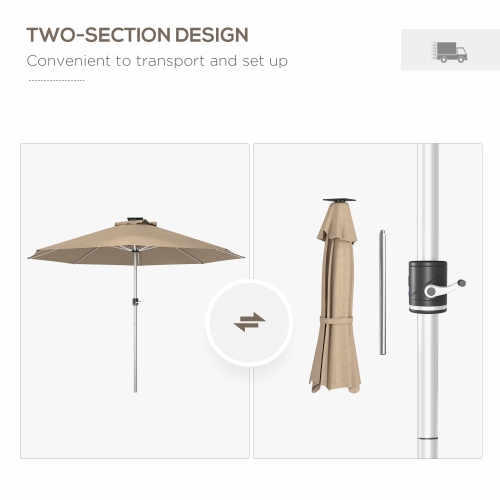 Parasol de patio 9,6 9,6 pi d'Outsunny avec recharge solaire/USB-C, évent, parasol de table marché extérieur, parasol parasol parasol avec 4