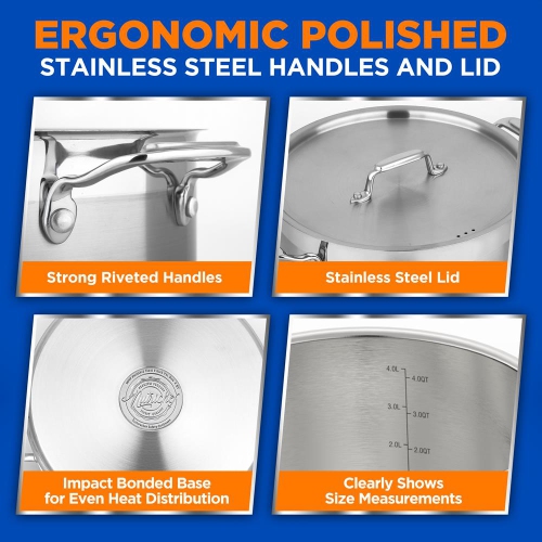 Marmite en acier inoxydable - 5 pintes, récipient à induction robuste, marmite à soupe avec couvercle en acier inoxydable