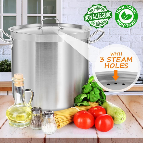 Marmite en acier inoxydable - 40 pintes, récipient à induction robuste, marmite à soupe avec couvercle en acier inoxydable