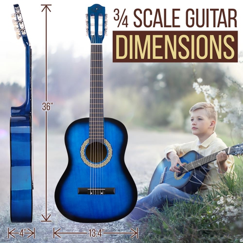 36'' -Inch 6-String Classic Guitar - 3/4 Size Scale Guitar with Digital Tuner & Accessory Kit,