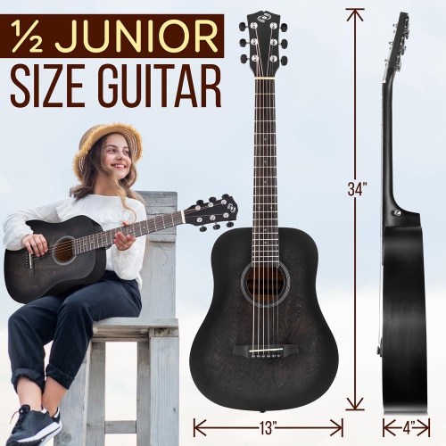 34'' Beginners 6-String Acoustic Guitar - 1/2 Junior Size Guitar with Accessory Kit