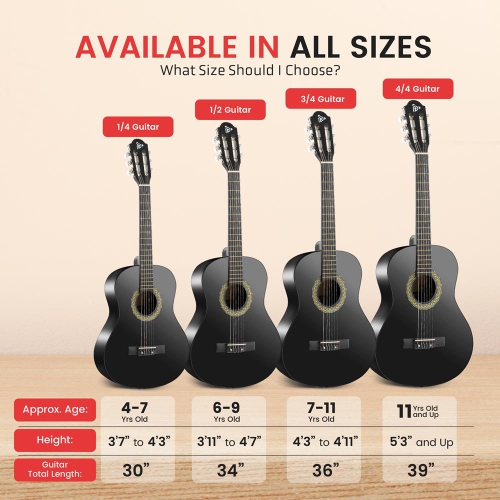 6-String Classic Nylon String Guitar, 30’’ Acoustic Junior Scale with Digital Tuner and Accessory Kit