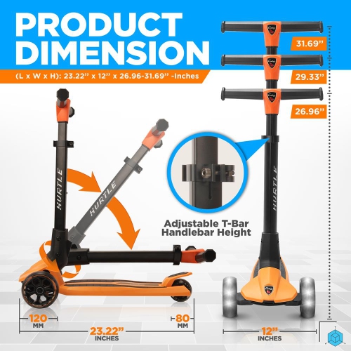 3-Wheel Foldable Kids Scooter - Child Toy Scooter with Built-in LED Wheel Lights, Easy Maneuvering Lean-to-Steer Technology