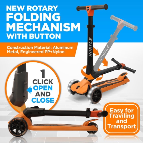 3-Wheel Foldable Kids Scooter - Child Toy Scooter with Built-in LED Wheel Lights, Easy Maneuvering Lean-to-Steer Technology