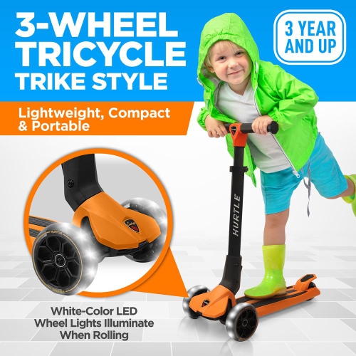 3-Wheel Foldable Kids Scooter - Child Toy Scooter with Built-in LED Wheel Lights, Easy Maneuvering Lean-to-Steer Technology