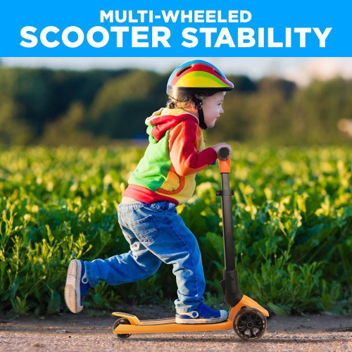 3-Wheel Foldable Kids Scooter - Child Toy Scooter with Built-in LED Wheel Lights, Easy Maneuvering Lean-to-Steer Technology