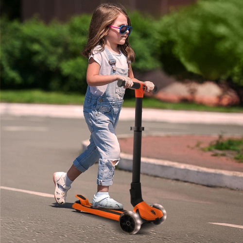 3-Wheel Foldable Kids Scooter - Child Toy Scooter with Built-in LED Wheel Lights, Easy Maneuvering Lean-to-Steer Technology
