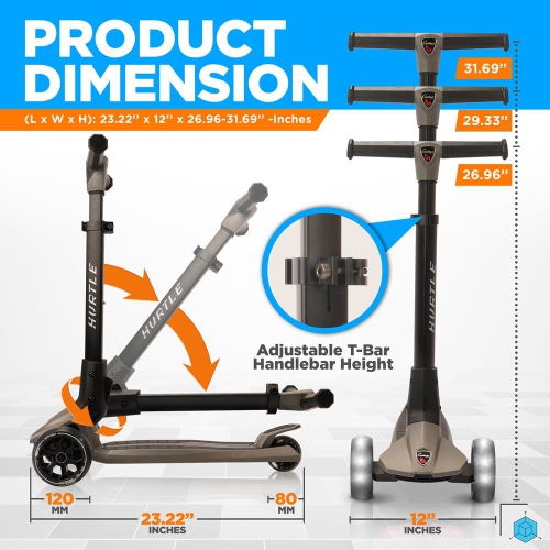 3-Wheel Foldable Kids Scooter - Child Toy Scooter with Built-in LED Wheel Lights, Easy Maneuvering Lean-to-Steer Technology