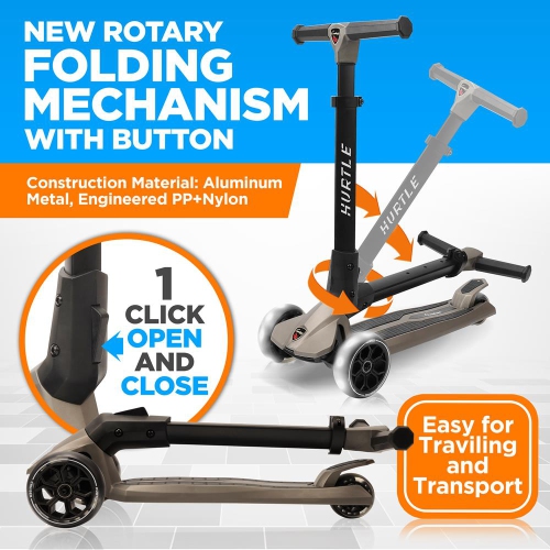 3-Wheel Foldable Kids Scooter - Child Toy Scooter with Built-in LED Wheel Lights, Easy Maneuvering Lean-to-Steer Technology