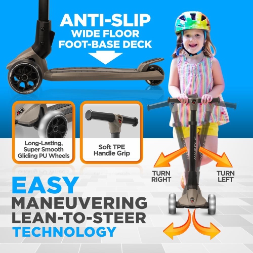 3-Wheel Foldable Kids Scooter - Child Toy Scooter with Built-in LED Wheel Lights, Easy Maneuvering Lean-to-Steer Technology