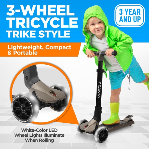 3-Wheel Foldable Kids Scooter - Child Toy Scooter with Built-in LED Wheel Lights, Easy Maneuvering Lean-to-Steer Technology