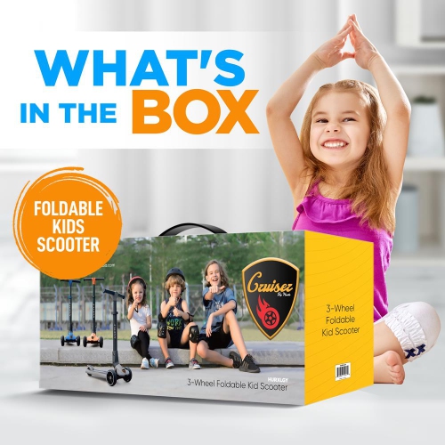 3-Wheel Foldable Kids Scooter - Child Toy Scooter with Built-in LED Wheel Lights, Easy Maneuvering Lean-to-Steer Technology